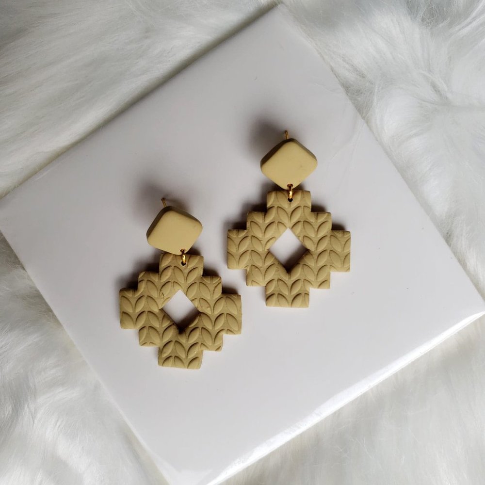 NEW! Light Mustard Aztec Earrings with Free Studs